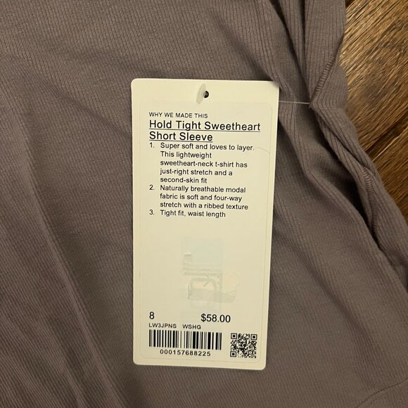 NWT Lululemon Hold Tight Sweetheart Short Sleeve Top - Size 8 - Warm Ash Grey - Picture 4 of 5